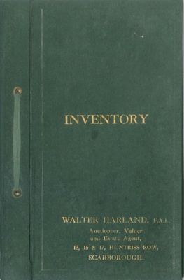 Hard back inventory (green) - furniture for auction removed from "Churchbecks" - Scalby - Scarborough - November 1930; 1/11/1930; 37965