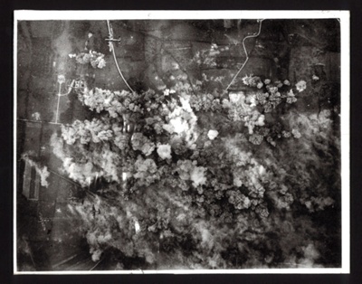 Photograph - R.A.F. Bomber Command attack troop and armour concentrations at village bocage - 30/06/1944 - plus 2 photcopies; 30/06/1944; 4530 Photograph - R.A.F. Bomber Command attack troop and armour concentrations at village bocage - 30/06/1944 - plus 2 photcopies; 30/06/1944; 4530
