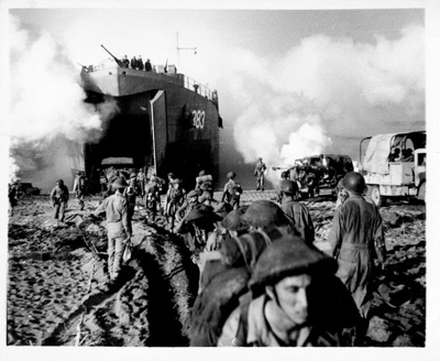Official wartime photographs (3) - D-day landings - unidentified troop assault - tracers at night - with official photograph descriptions but no photographs attached; 2640