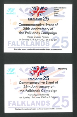 2X tickets to a 25th anniversary Falklands commemorative event dated 17th June 2007; 79696