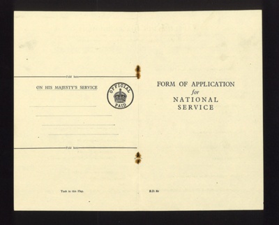 Army form ed60 - "Form of application for National Service"; 2226