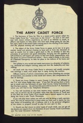 Recruitment Leaflet - "The Army Cadet Force" - November 1945; 1/11/1945; 1779