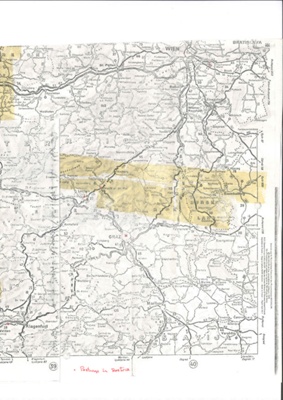 Photocopy of map - Austria - highlighting Arthur Stanley's army postings in red; 34949 Photocopy of map - Austria - highlighting Arthur Stanley's army postings in red; 34949