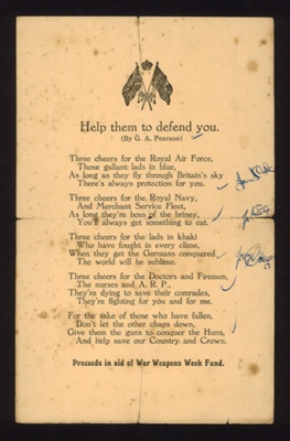 Poem - "Help them to defend you" by G.A. Pearson of Pickering - tribute to the army - navy - Royal Air Force & Merchant Navy; 6344 Poem - "Help them to defend you" by G.A. Pearson of Pickering - tribute to the army - navy - Royal Air Force & Merchant Navy; 6344
