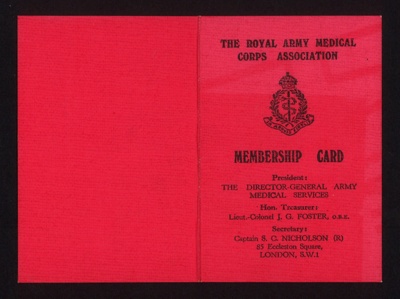 'The Royal Army Medical Corps Association- membership card' issued to a 'Morris S.D.' dated 31.12.1946; 78793