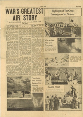 Newspaper- Union Jack- 'War's greatest air story'- First Army, Tunis dated 08.05.1943 ; 79124 Newspaper- Union Jack- 'War's greatest air story'- First Army, Tunis dated 08.05.1943 ; 79124