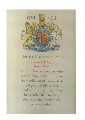 Copies (2) of Commemorative Scroll - Seaman J.T. Clark; 36272 Copies (2) of Commemorative Scroll - Seaman J.T. Clark; 36272