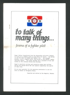 Book of Poems - To Talk of Many Things - Poems of a Fighter Pilot by Roger Cobley - Compiled by Kenneth Maguire; 79832