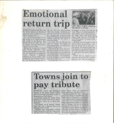 Photo copy of newspaper cutting - Korean veteran Les Wain returns to Korea - Year 2000 ?; 36238