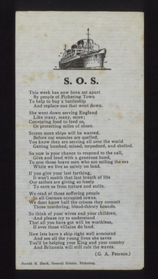 Poem - "S.O.S." by G.A. - Pickering war fund effort; 6343