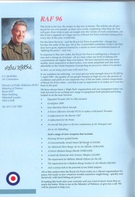 Magazine - "R.A.F. 96" - The manpower, location of airfields, number & type of aircraft in service with the R.A.F. in 1996; 36555 Magazine - "R.A.F. 96" - The manpower, location of airfields, number & type of aircraft in service with the R.A.F. in 1996; 36555