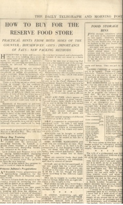 Newspaper Clipping - How To Buy For The Reserve Food Store - Daily Telegraph & Morning Star - 22/7/1939; 83741 Newspaper Clipping - How To Buy For The Reserve Food Store - Daily Telegraph & Morning Star - 22/7/1939; 83741