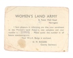 Women's Land Army Enrolment Card - Miss V.E. Marston No: 137621; 36647