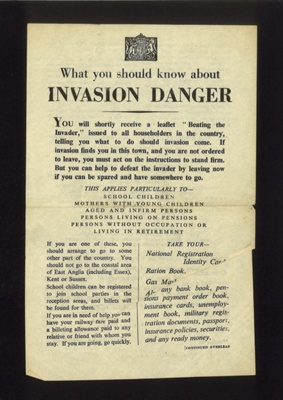 Information leaflet - "Invasion danger" - March 1941; 1/01/1941; 5008 Information leaflet - "Invasion danger" - March 1941; 1/01/1941; 5008