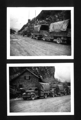Photographs (2) - 78th Division convoy of trucks - possibly at border of Austria & Italy; 31864