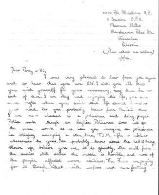 Photocopies of manuscript letters (4) photographs (4) press cuttings & death certificate re: Palestine policeman b/c 4390 Albert B. Middleton - K.I.A. 05/08/1947; 5/08/1947; 37854