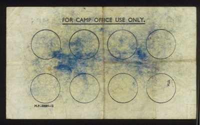 War Office issue P.O.W. camps monetary token - worth 3d; 6656