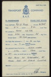 R.A.F. form 1256F - flight message to passengers from R.A.F. transport command navigator on flight to Kuala Lumpur - (photocopies in hut 9); 2687 R.A.F. form 1256F - flight message to passengers from R.A.F. transport command navigator on flight to Kuala Lumpur - (photocopies in hut 9); 2687