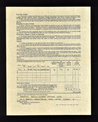 N.F.S. leaflet K.F. 750 - "National Fire Service gratuity and post war credit" - September 1945; 1/09/1945; 5158
