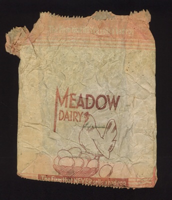 Paper bag - "Meadow Dairy Co" - the firm that never sells a bad egg; 6084