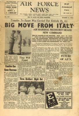 Newspaper- 'Air Force News' 'Bug move from Italy' dated 16.10.1945; 78832