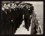 Photograph - H.M. King George VI inspecting Royal Navy personnel aboard unidentified ship; 7693