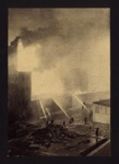 Press photograph - A.F.S. & A.R.P fighting fire in London Warehouse - with original text; 6716