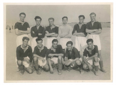 Photograph - company football team - 19th field survey Regiment - Royal Engineers - fayid - Egypt 1947 - Mr Shawcross - back row - extreme right; 37319