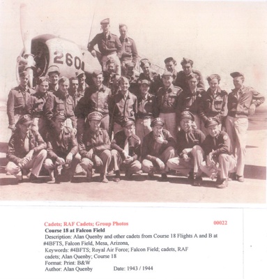 Alan Quenby and other cadets group photograph at Falcon Field -  From Course 18 - Flights A and B - 1943/1944 - Photo No. 00022; 83394