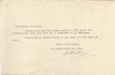 Letters (2) - release from R.A.F. service & notice of posting to firewatching duty - L.A.C. M. McDonald - 04/12/1944; 4/12/1944; 38023