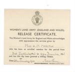 Women's Land Army Release Certificates (2) - Miss V.E. Marston & Miss H.M. Marston - 03/09/1943 to 29/12/1945; 29/12/1945; 36649