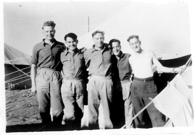 Photograph & Copy - five British soldiers at camp 22 - Nathanya - Palestine - (photograph found at Eden Camp on 20/10/2001); 37892 Photograph & Copy - five British soldiers at camp 22 - Nathanya - Palestine - (photograph found at Eden Camp on 20/10/2001); 37892