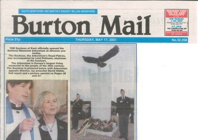 Press cutting - Burton Mail 17/05/2001 - official opening of Thr National Arboretum in Staffordshire at Alrewas; 17/05/2001; 35898
