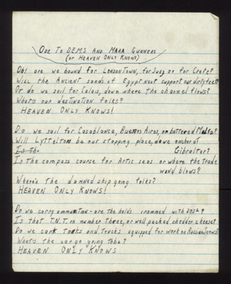 Poems (2) - "Ode to D.E.M.s and mara gunners" & "D.E.M.S. gunners - boys in khaki & blue" - donated by alex Cairns; 7652