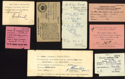 Documents- including railway warrant, cinema ticket, certificate of ...