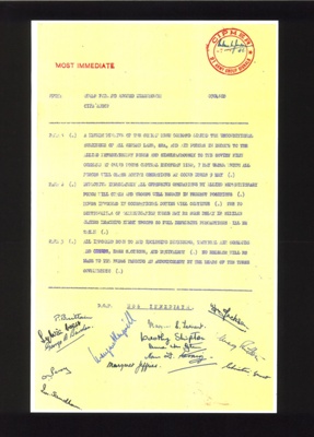Photocopy - signal from general Eisenhower to 21st Army Group - cessation of hostilities from 7th May 1945; 7/05/1945; 9079
