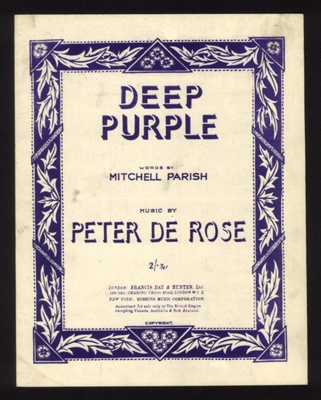 Sheet Music - "Deep Purple" by Mitchell Parish & Peter De Rose - 1939; 1/01/1939; 6263