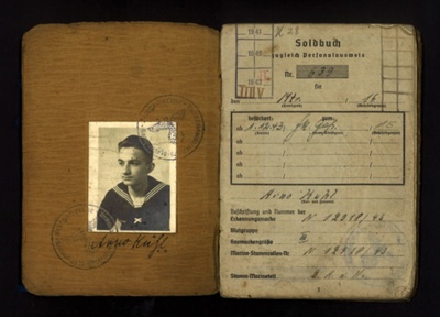 German sailor's service & paybook "Soldbuch" - Arno Kuhl - 22/04/1943 - with photocopy of inside cover; 22/04/1943; 3855