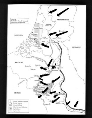 Map - showing progression of German invasion of the benelux countries ...