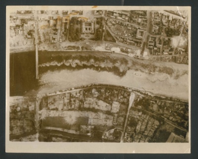 Photograph - aerial view of Allied bomb damage to Seine bridges; 2626
