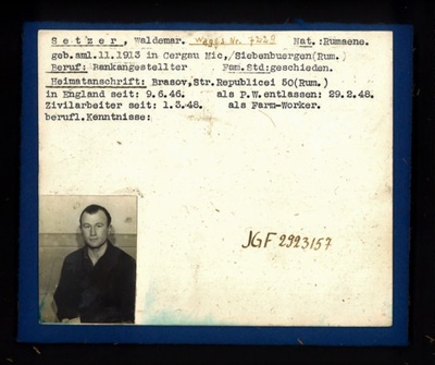 German P.O.W. record card - Waldemar Setzer - Rumanian - Dob 01/11/1913; 6630