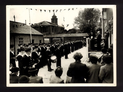 Photographs (4) - Royal Navy parade in egham - Surrey - possibly members of crew of "H.M.S. Orestes"; 8876