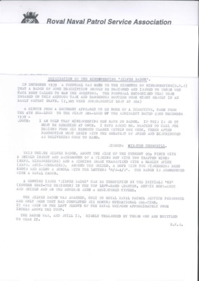 History of Royal Naval Patrol Service silver badge - R.N.P.S.; 36278