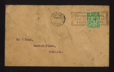 Envelope - Franked "Leeds Feb 13 1929" - addresssed to Mr. E. Todd - HELMSley; 13/02/1929; 5455