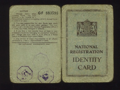 National registration identity card - Sidney Smith - Pickering - 27/12/1945; 27/12/1945; 5857
