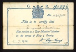 Certificate for enrolling as a 'War Munitions Volunteer' dated 05.07.1915 issued to a 'David Morris; 78799 Certificate for enrolling as a 'War Munitions Volunteer' dated 05.07.1915 issued to a 'David Morris; 78799