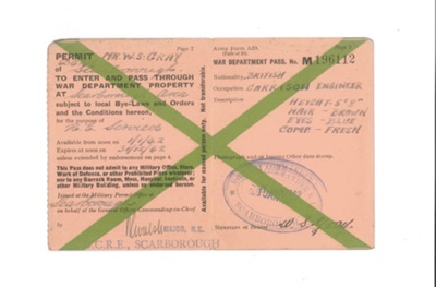 War Department pass - issued to Mr W.S. Gray; 43135 War Department pass - issued to Mr W.S. Gray; 43135