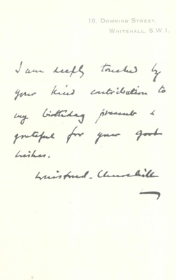 Photocopy - undated letter from Winston Churchill written on "10 downing street" notepaper; 37770 Photocopy - undated letter from Winston Churchill written on "10 downing street" notepaper; 37770