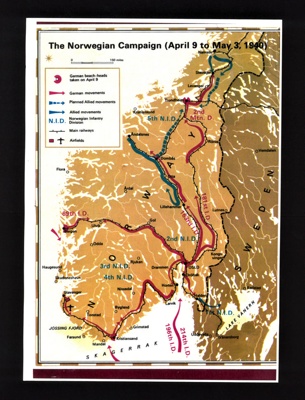 Map of German army's "Norwegian campaign" 9th April to 3rd May 1940; 9/04/1940; 9023 Map of German army's "Norwegian campaign" 9th April to 3rd May 1940; 9/04/1940; 9023