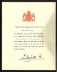 Certificate - from Queen Elizabeth to Miss Mollie Pickard - appreciation of Women's Land Army service from 19/06/1943 to 07/03/1946 - in original envelope; 19/06/1943; 6483
